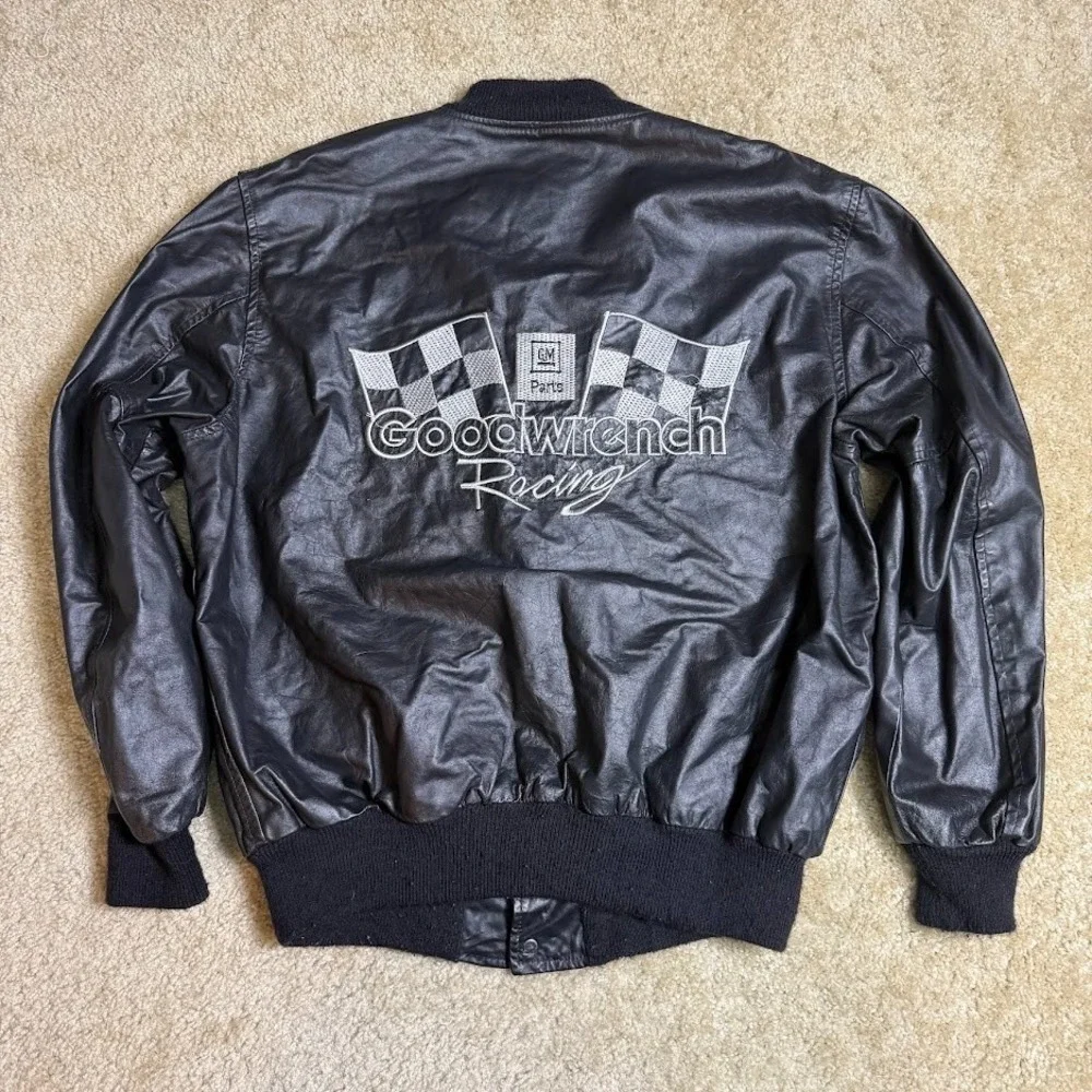 Vintage 80s Butwin Leather Jacket Mens L Black GM Goodwrench Union Made in USA‎